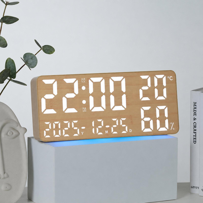 Horloge Numérique Murale Et De Bureau À Grand Affichage Blanc Fixe Avec Température Et Humidité Et Deux Alarmes - www.yonis-s...