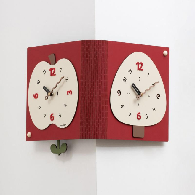 Horloge Murale D’Angle Double Face Pour Salon Et Couloir Grande Rouge Sans Perçage À Quartz Silencieux - www.yonis-shop.com