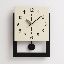 Horloge Murale Minimaliste Blanc Crème À Double Couche Cadre Noir Ajouré Installation Sans Vis 40 X 30 Cm