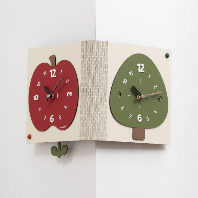 Horloge Murale D’Angle Double Face Avec Installation Sans Perçage Mouvement Quartz Silencieux Cadran Fruit Grande Taille - ww...