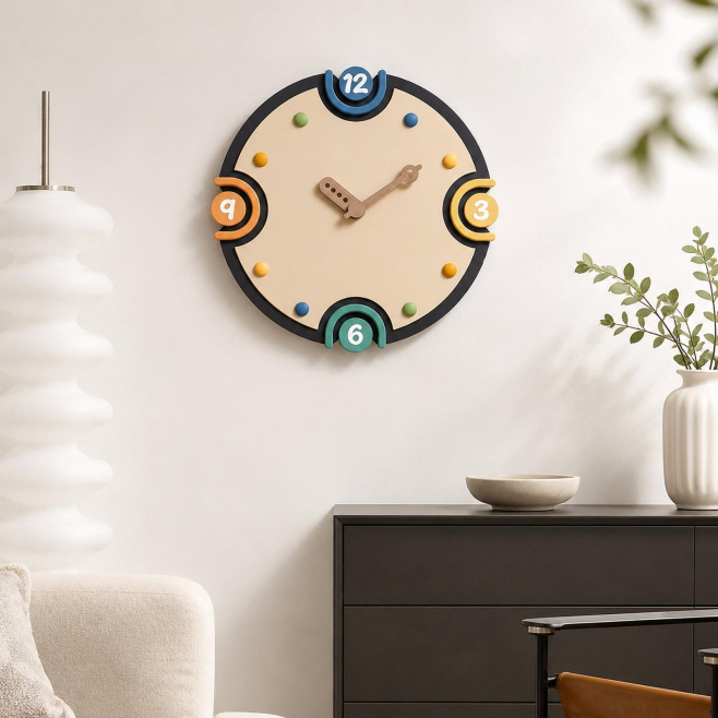Horloge Murale Décorative Silencieuse À Mouvement Continu En Bois Multicolore Avec Design 3D 37 Cm - www.yonis-shop.com