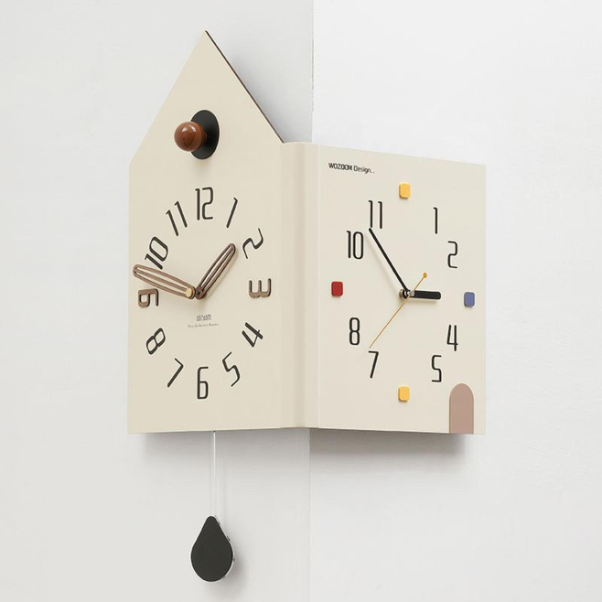 Horloge Murale D’Angle Double Face À Deux Cadrans Perpendiculaires Mouvement Quartz Silencieux Avec Pendule 60 x 30 cm - www....