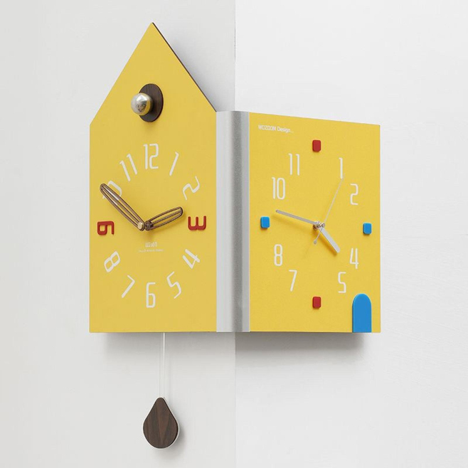 Horloge Murale D’Angle À Double Cadran Grande Jaune Pour Deux Fuseaux Horaires Quartz Silencieux Avec Pendule - www.yonis-sho...