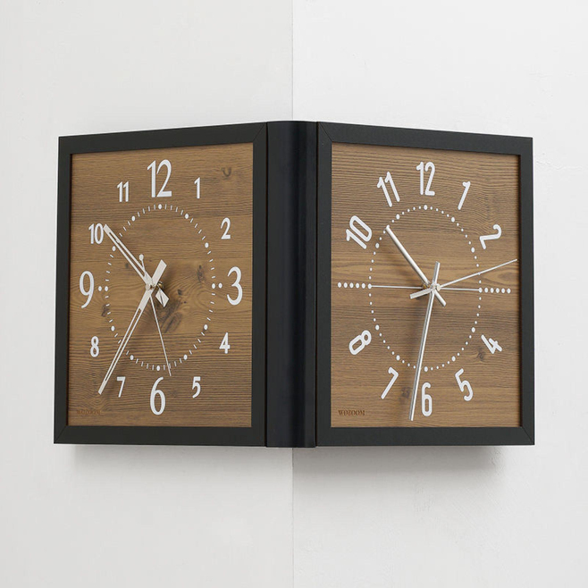 Horloge Murale D’Angle Double Face Pour Salon En Bois Brun Quartz Silencieux Pose Sans Perçage - www.yonis-shop.com