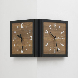Horloge Murale D’Angle Double Face Pour Salon En Bois Vintage Mouvement Quartz Silencieux Sans Perçage