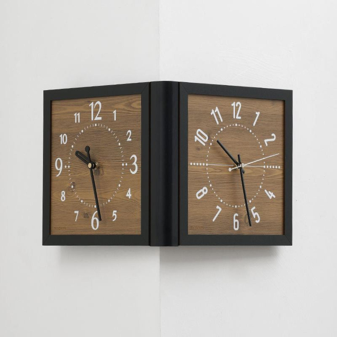 Horloge Murale D’Angle Double Face Pour Salon En Bois Vintage Mouvement Quartz Silencieux Sans Perçage - www.yonis-shop.com