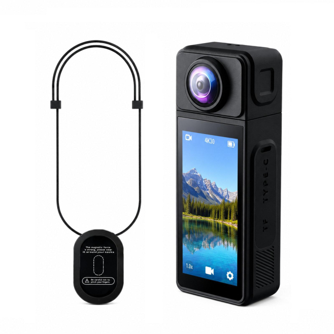 Caméra Corporelle Pour Vlog 4K Avec Lanière Magnétique Objectif Rotatif Stabilisation EIS Et WiFi - www.yonis-shop.com