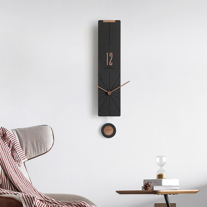 Horloge Murale Décorative Moderne Silencieuse Design Minimaliste Noir Avec Chiffres Effet Noyer 72 cm - www.yonis-shop.com