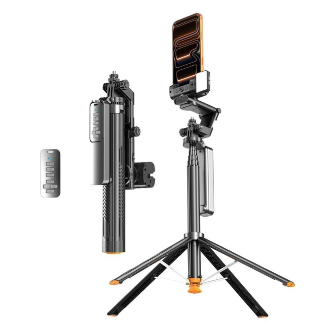 Perche À Selfie Trépied Avec Stabilisateur Gimbal Suivi Facial IA Lumière RGB Magnétique Extensible Pour Smartphone - www.yon...