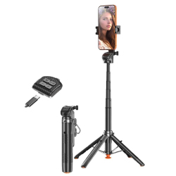 Perche Selfie Avec Trépied À Ouverture Automatique Pour Smartphone Télécommande Bluetooth Rotation 360° 135 Cm