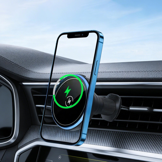 Support Téléphone Voiture Magnétique À Recharge Sans Fil 15W Pour Grille D’Aération Avec Rotation 360° Et Éclairage RGB - www...