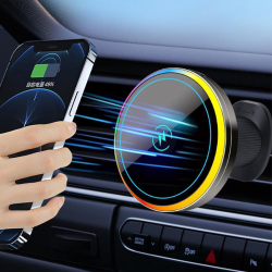 Support De Téléphone Voiture Pour Grille D’Aération Avec Chargeur À Induction 15 W Aimants N52 Rotation 360° Et Éclairage RGB