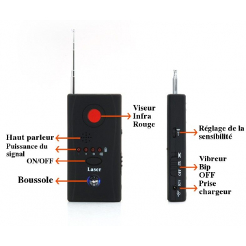 Détecteur Caméra Espion Et Micro Avec 5 Niveaux De Sensibilité - Brouilleur Et Scanner RF Portable