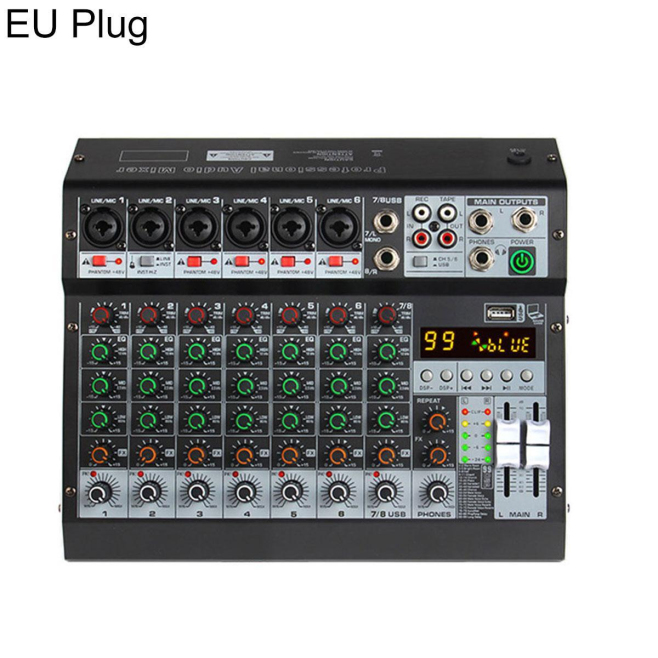 Console De Mixage Audio 8 Canaux Pour Enregistrement Bluetooth USB Alimentation Phantom 48 V 99 Effets De Réverbération - www...