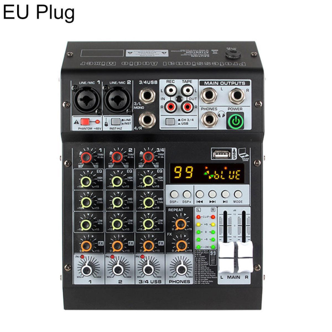 Table De Mixage Audio 4 Canaux Pour Enregistrement Bluetooth USB Alimentation Fantôme 48 V 99 Effets De Réverbération - www.y...