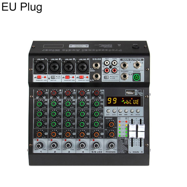 Table De Mixage Audio Pour Enregistrement 6 Canaux Bluetooth USB 99 Effets De Réverbération Alimentation Fantôme 48 V - www.y...