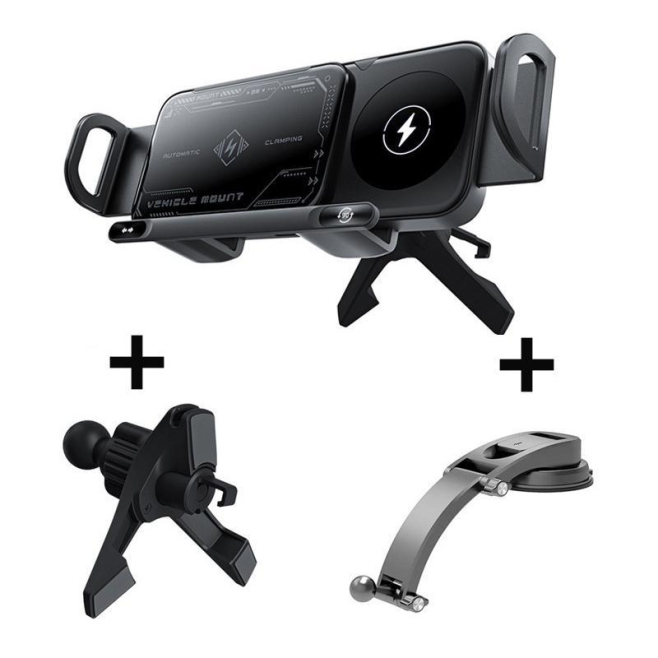 Support Voiture Chargeur Sans Fil 15W À Double Bobine Rotation 90° Pinces Automatiques 142 À 170mm Écran Pliable - www.yonis-...