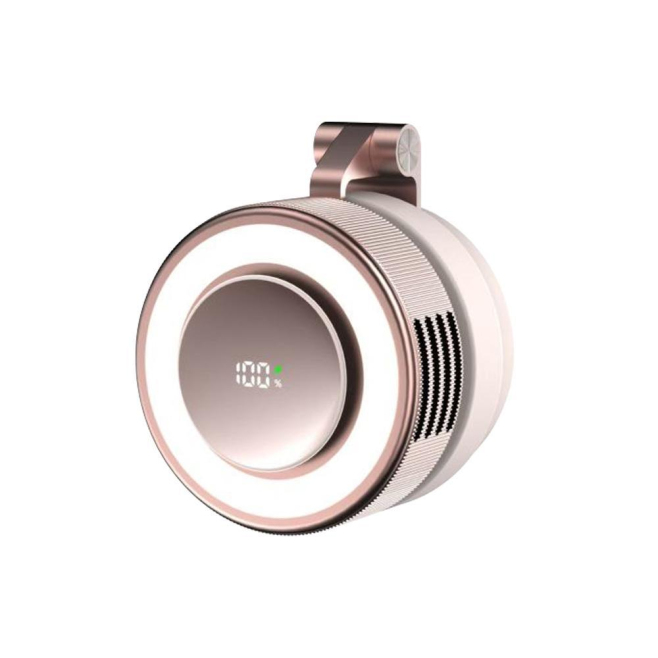 Mini Ventilateur Magnétique Avec Lampe LED 5 Vitesses Batterie 2000mAh Recharge USB Type-C Rose Clair - www.yonis-shop.com