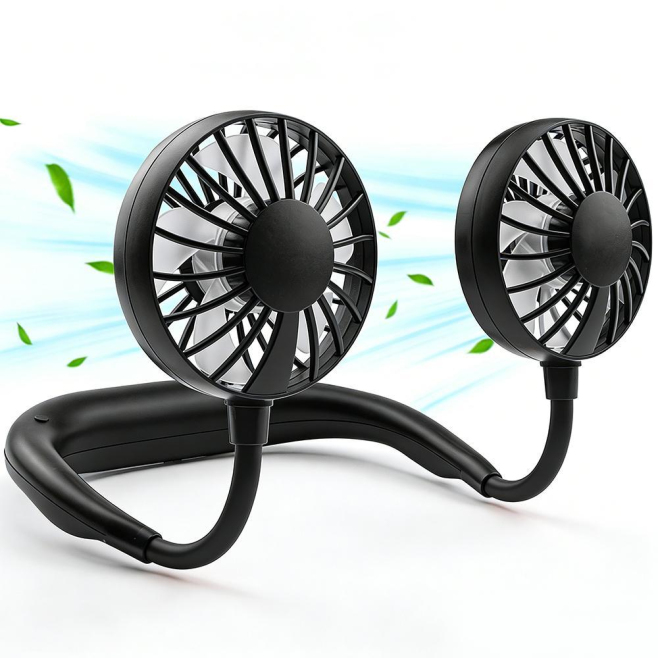 Ventilateur De Cou Portable À Double Tête Pour Bureau Randonnée Et Fitness À 3 Vitesses Avec 4 À 10 Heures D’Autonomie - www....