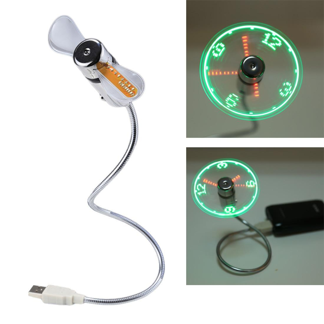 Mini Ventilateur USB Pour Ordinateur Avec Horloge À Affichage LED Col Flexible 30 Cm Et Pales Souples - www.yonis-shop.com