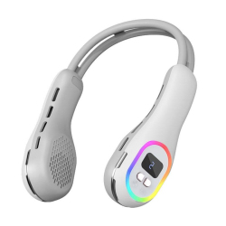 Ventilateur De Cou Portable Sans Pales USB Rechargeable À 3 Vitesses Avec Éclairage RGB Et Écran Digital