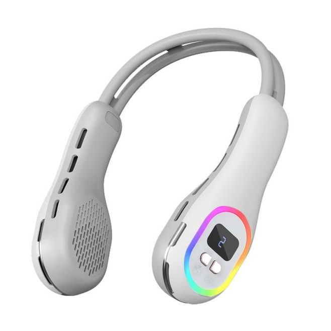 Ventilateur De Cou Portable Sans Pales USB Rechargeable À 3 Vitesses Avec Éclairage RGB Et Écran Digital - www.yonis-shop.com