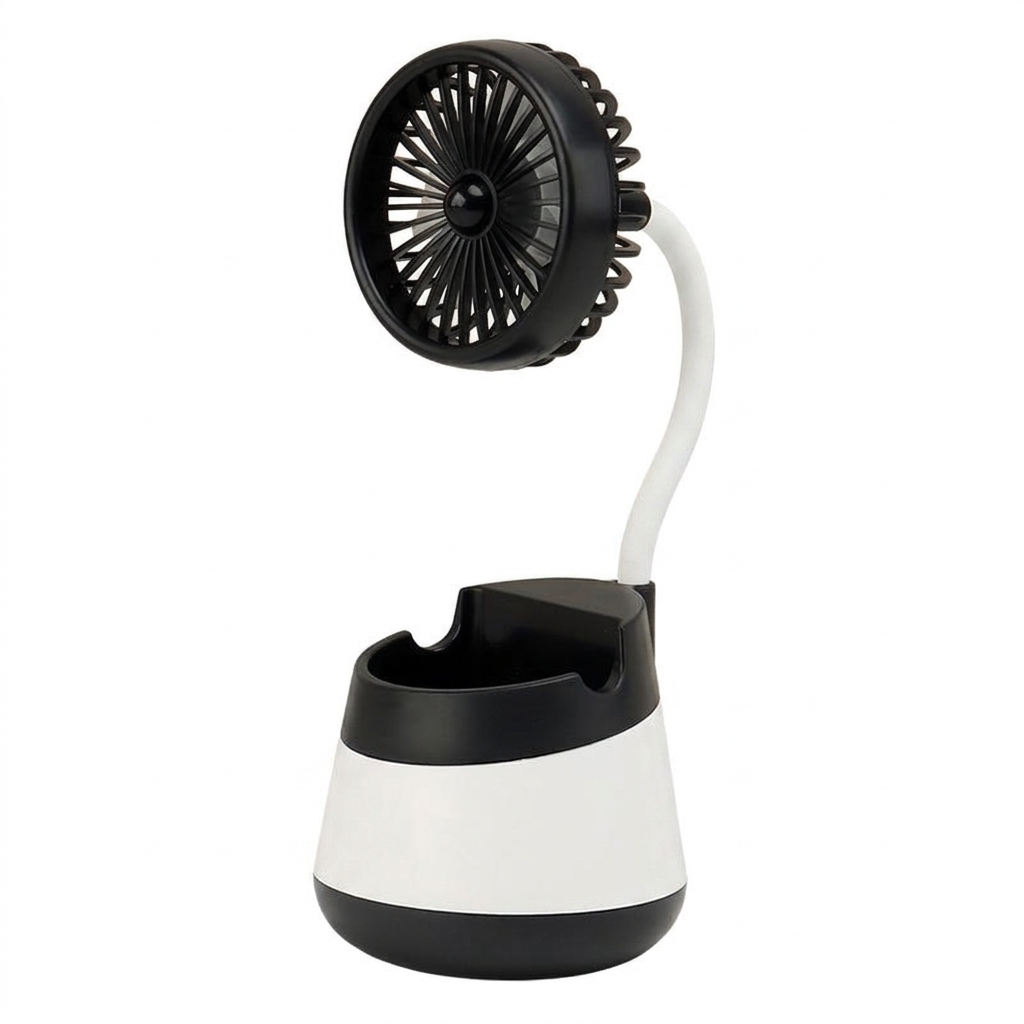 Ventilateur de Bureau Rechargeable USB Porte Stylo Support Téléphone
