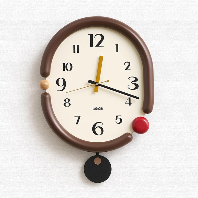 Horloge Murale Ovale Décorative Silencieuse Quartz Design 3D Aiguilles Bois De Noyer Pose Sans Perçage - www.yonis-shop.com