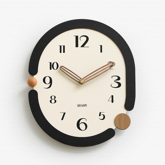 Horloge Murale Ovale Noire Silencieuse À Quartz Design Capsule Avec Aiguilles En Noyer Et Pose Sans Perçage - www.yonis-shop.com