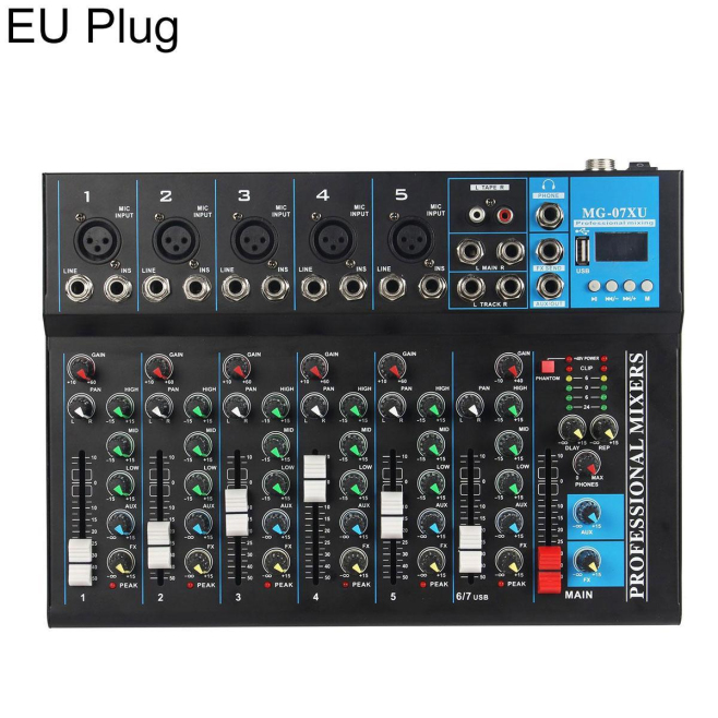 Table De Mixage Audio 7 Canaux Pour Streaming Live Avec Bluetooth USB MP3 48V Et 16 Effets Numériques - www.yonis-shop.com