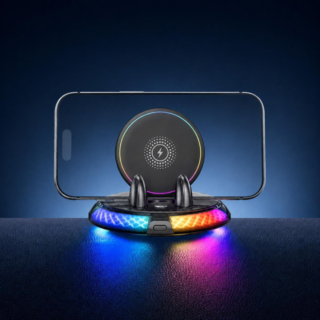 Support De Téléphone Pour Voiture À Charge Sans Fil Rapide Base Nano Gel Lavable Rotation Complète Et Éclairage RGB - www.yon...