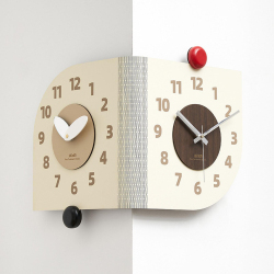 Horloge Murale Pour Coin À Double Cadran Indépendant Avec Mouvement Quartz Silencieux Et Pose Sans Perçage