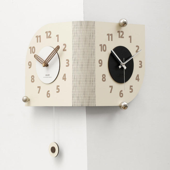 Horloge Murale D’Angle Double Face À 90 Degrés Avec Deux Cadrans Indépendants Quartz Silencieux Beige Pose Sans Perçage - www...