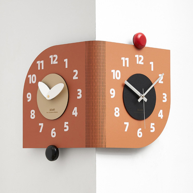 Horloge Murale D’Angle Double Face À Deux Cadrans Indépendants Quartz Silencieux Sans Perçage - www.yonis-shop.com