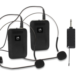 Microphone Sans Fil VHF Double Canal Avec 2 Micros Casque Portée 50 M Récepteur Rechargeable
