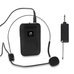 Microphone Sans Fil VHF 2 En 1 Double Canal Avec Casque Portée 50 Mètres Récepteur Rechargeable
