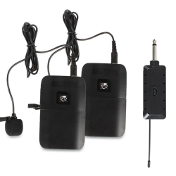 Microphone Sans Fil VHF Double Canal Avec 2 Micros Cravate Portée 50 Mètres Sourdine Noise Lock