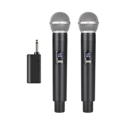 Kit De Deux Microphones Sans Fil À Main 2.4 GHz Avec Récepteur Portée 50 M Et Verrouillage Du Bruit