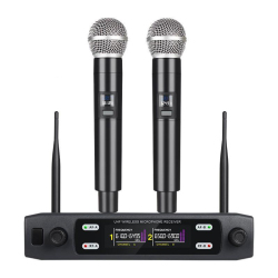 Kit De 2 Microphones Sans Fil VHF À Main Avec Récepteur Deux Canaux Portée De 50 Mètres