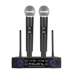 Système De Deux Microphones Sans Fil VHF À Main Avec Contrôle Mute Noise Lock Portée De 50 M Et Double Canal