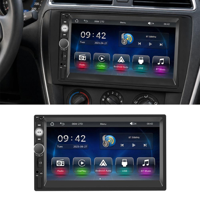 Autoradio MP5 Écran Tactile 7 Pouces CarPlay Sans Fil Bluetooth 5.1 4×45 W Et Entrée Caméra De Recul - www.yonis-shop.com