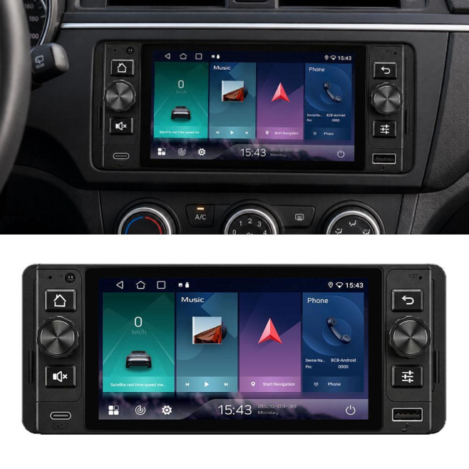 Autoradio 1 DIN Android 15 5 Pouces Avec CarPlay Et Android Auto Sans Fil Navigation GPS 2 Go 64 Go - www.yonis-shop.com