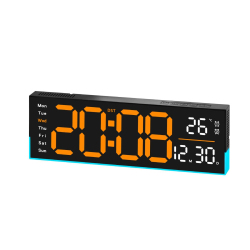 Horloge Numérique LED De Bureau Et Murale 12.6 Pouces Avec Éclairage RGB Ambiant Minuteur Et Affichage Date Température