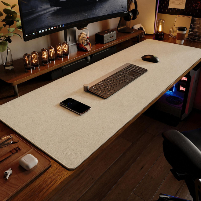 Sous Main De Bureau Pour Clavier Et Souris En Lin Antidérapant 800x300x4 Mm Protection Et Bords Cousus - www.yonis-shop.com