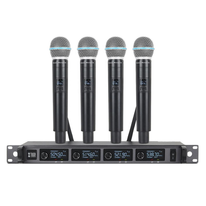 Microphone Sans Fil UHF 4 Canaux Avec Récepteur Métallique Et Écran LCD Pour Événements Extérieurs - www.yonis-shop.com