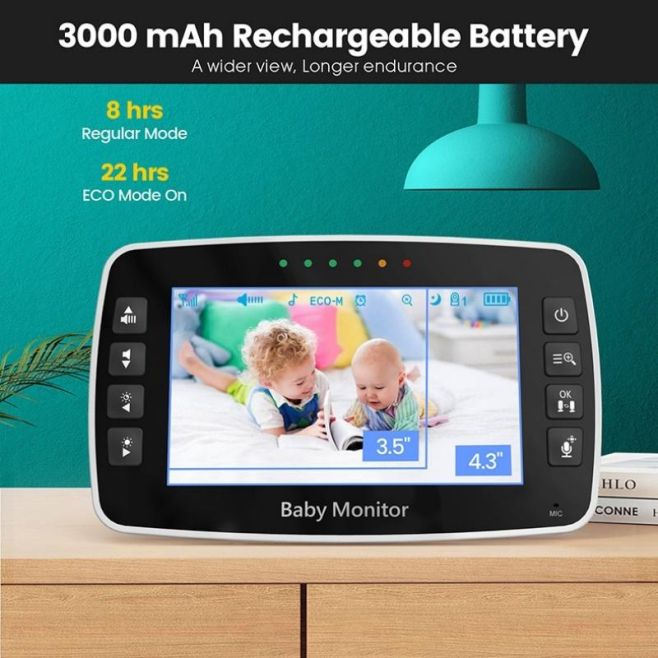 Babyphone Camera Vision Nocturne Écran Couleur 4.3 Pouces Audio Bidirectionnel 16 Heures Autonomie - www.yonis-shop.com