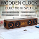 Enceinte Bluetooth Bois Avec Horloge Subwoofer Carte TF & U Disk AUX 3.5mm Micro Intégré Batterie Longue Durée Haut-Parleur 5...