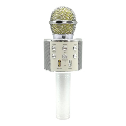 Microphone Android iOS Karaoké Bluetooth Fréquence 10 kHz Puissance 5W Enregistreur Argent
