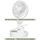 Mini Ventilateur De Bureau Rechargeable USB-C À Pince Silencieux Autonomie 18 Heures Oscillation 70° Blanc - www.yonis-shop.com