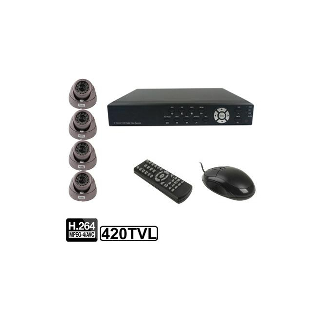 Kit de vid&eacute;osurveillance noir incluant enregistreur DVR, quatre cam&eacute;ras d&ocirc;mes, t&eacute;l&eacute;commande et souris filaire. - Yonis Y-kvs4